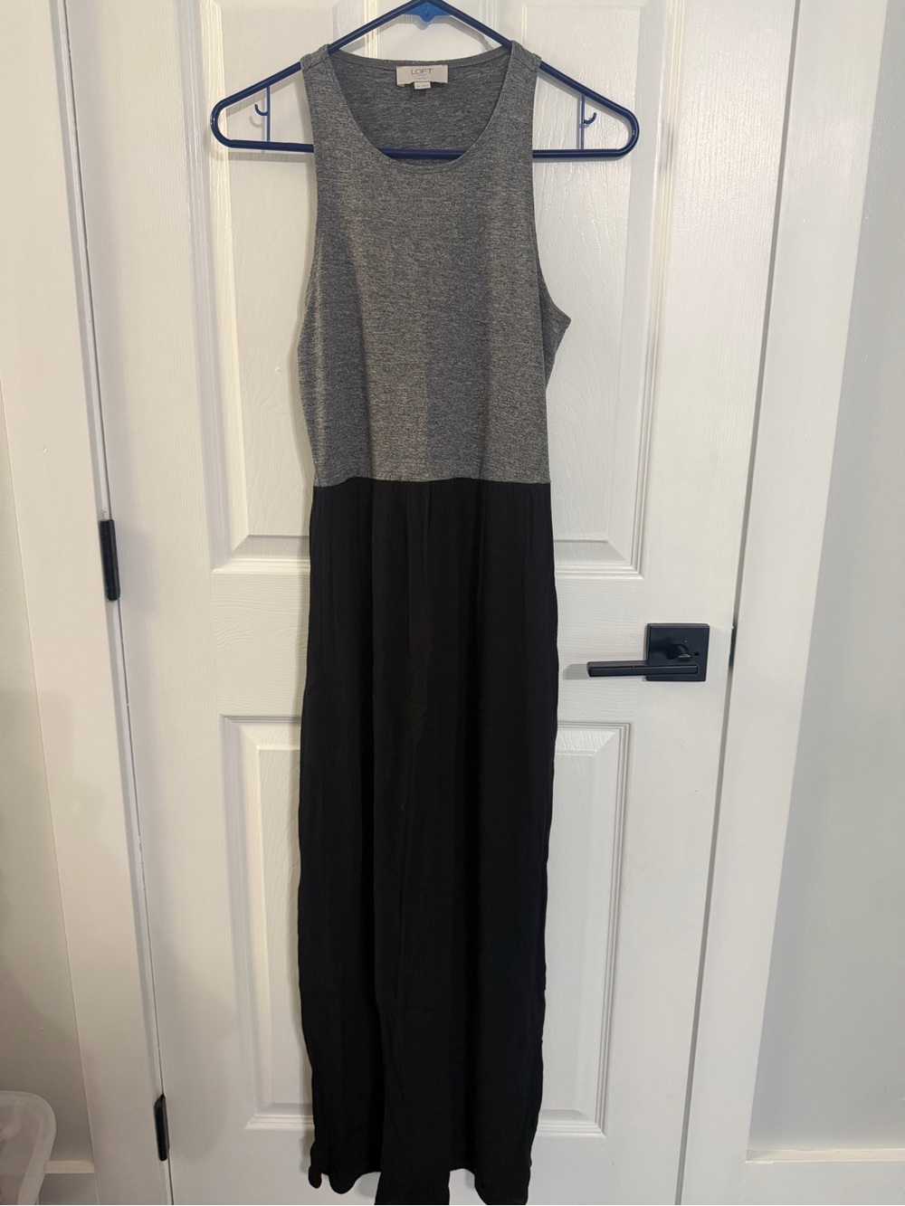 LOFT Gray Knit Top with Black Maxi Skirt Dress